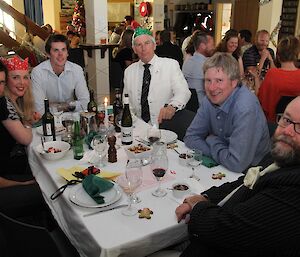 Director Tony Fleming at dinner with a few of the Casey expeditioners