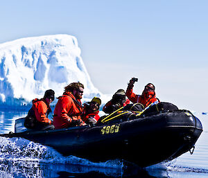 Expeditioners travelling via inflatable rubber boat