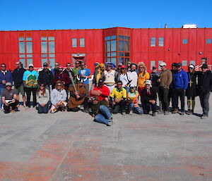 Group photograph of the Casey station cricket players of 2013