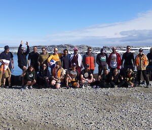 Australia Day swimmers posing for a group photo pre-swim