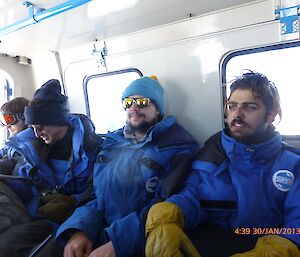 In the trailer of a Hägglunds, on the way from the skiway to Casey station