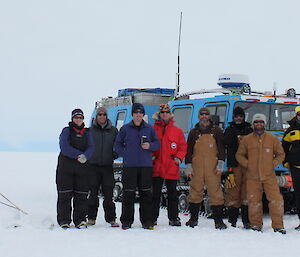 A group picture of the Law Dome crew Krista, Nick, Mark ‘Irish', James H., Lee, Gavin, Mick and James M.