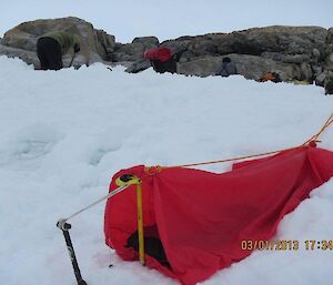 Gavin sleeping in a bivy bag