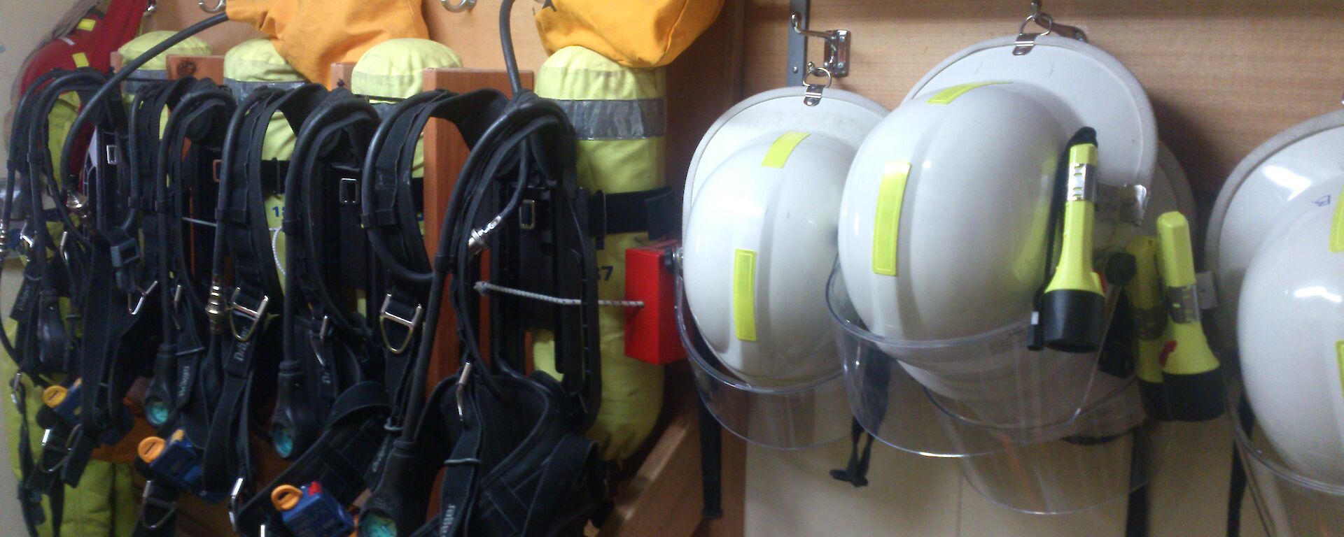 A shot of the breathing apparatus equipment rack