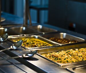 Picture of food for lunch in a bain marie