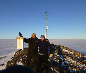 Scotty and Steve posing infront of an Automatic Weather Station