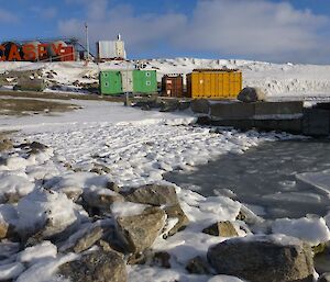 Picture of the wharf and the frozen sea ice