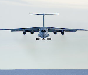A front end picture of a Ilyushin landing
