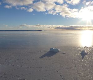 Sunrise at Casey with freezing sea ice in the foreground