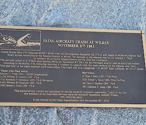 A memorial plaque for the death of 5 crew in a Aircraft crash