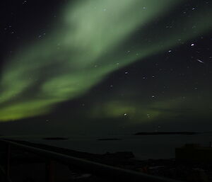 Green southern lights in the night sky