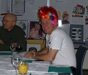 Mark with a rainbow coloured punk rock hair do