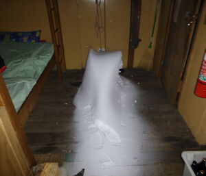 Snow that got inside the hut