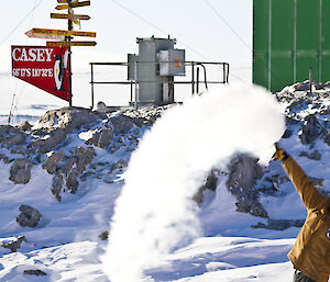 Tim throwing boiling water into the air