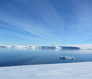 Reflections of the high clouds on very still body of water