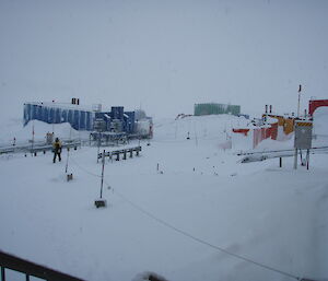 Colourful buildings covered with a blanket of snow