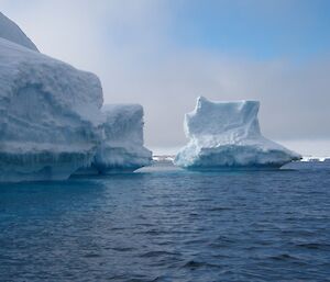 Two large icebergs