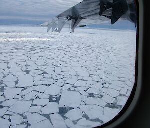 Picture taken from an aircraft of the ice floes in the sea