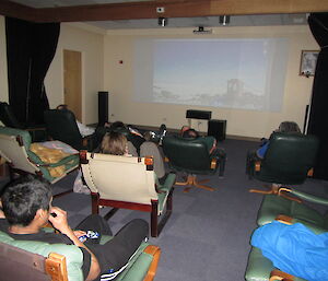 In the Odeon with winterers getting comfortable before the video talks begin