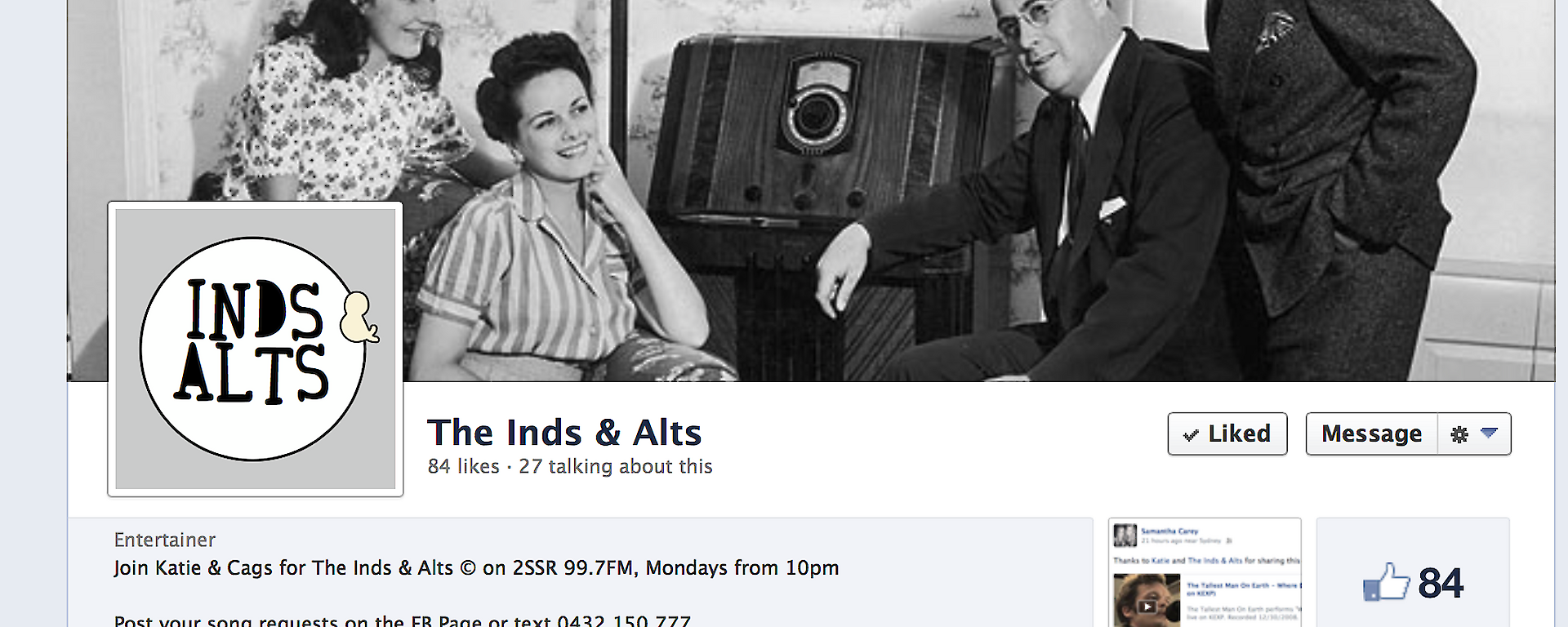 Screen shot of radio shows facebook banner