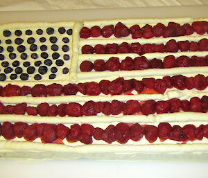 Cheese cake with berries that form the American flag