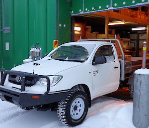 The Ute parked just inside the green store waiting for Aaron to deliver the all important TP to the red shed