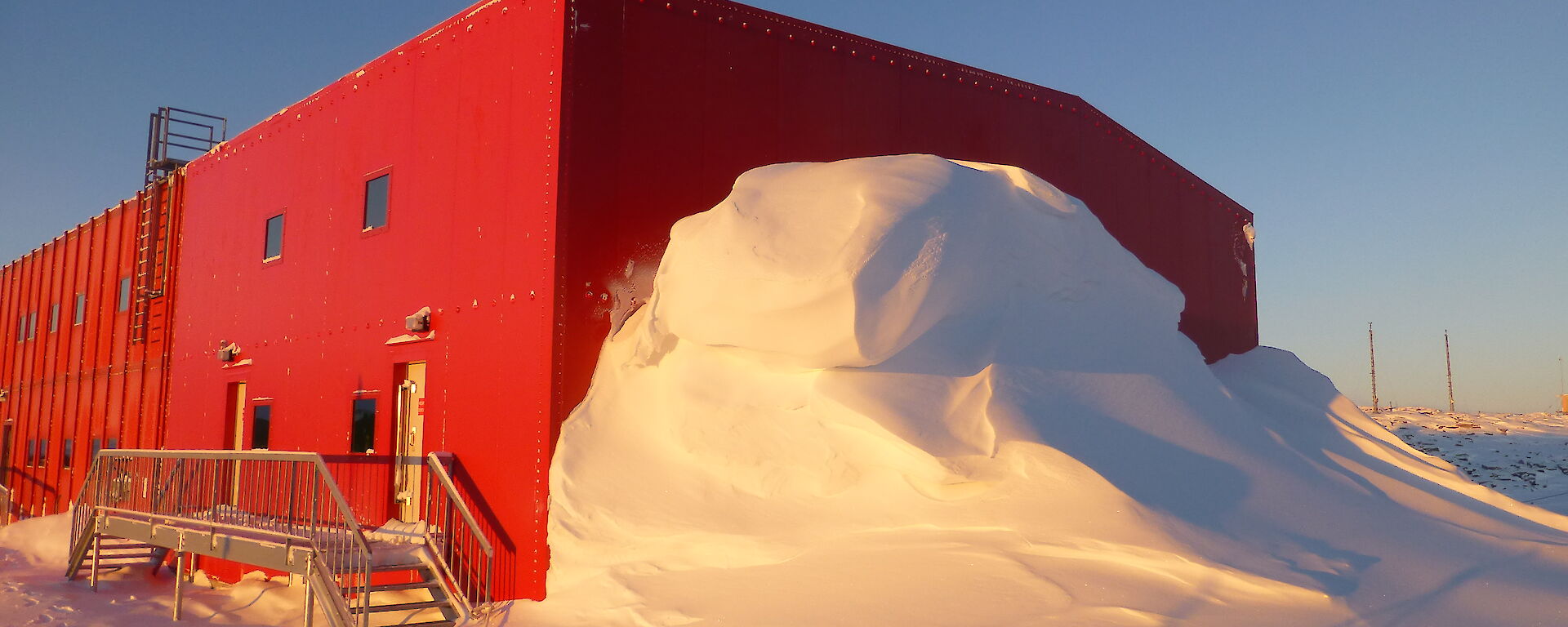 The west end of the Red Shed with accumulated snow build up
