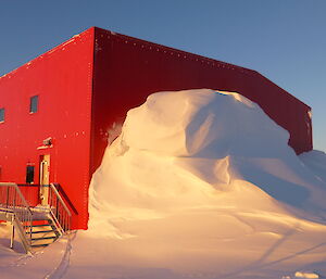 The west end of the Red Shed with accumulated snow build up