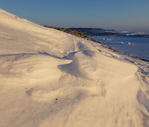 Snowy ripples formed by the gale force winds