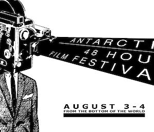 Antarctic 48 Hour Film Festival poster of a person with a help of an old projector