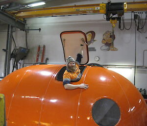 Matt inside a orange refuge melon