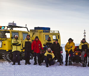 Search and rescue team group picture with the SAR hagg and Quad bikes