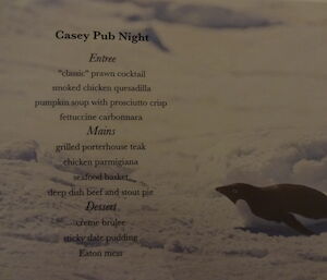 The menu list for Pub night