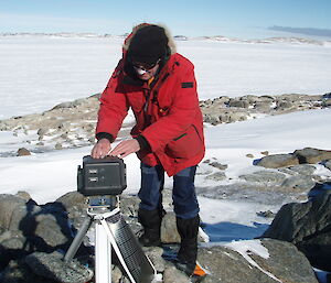 Doug checking the penguin camera on Odbert Island