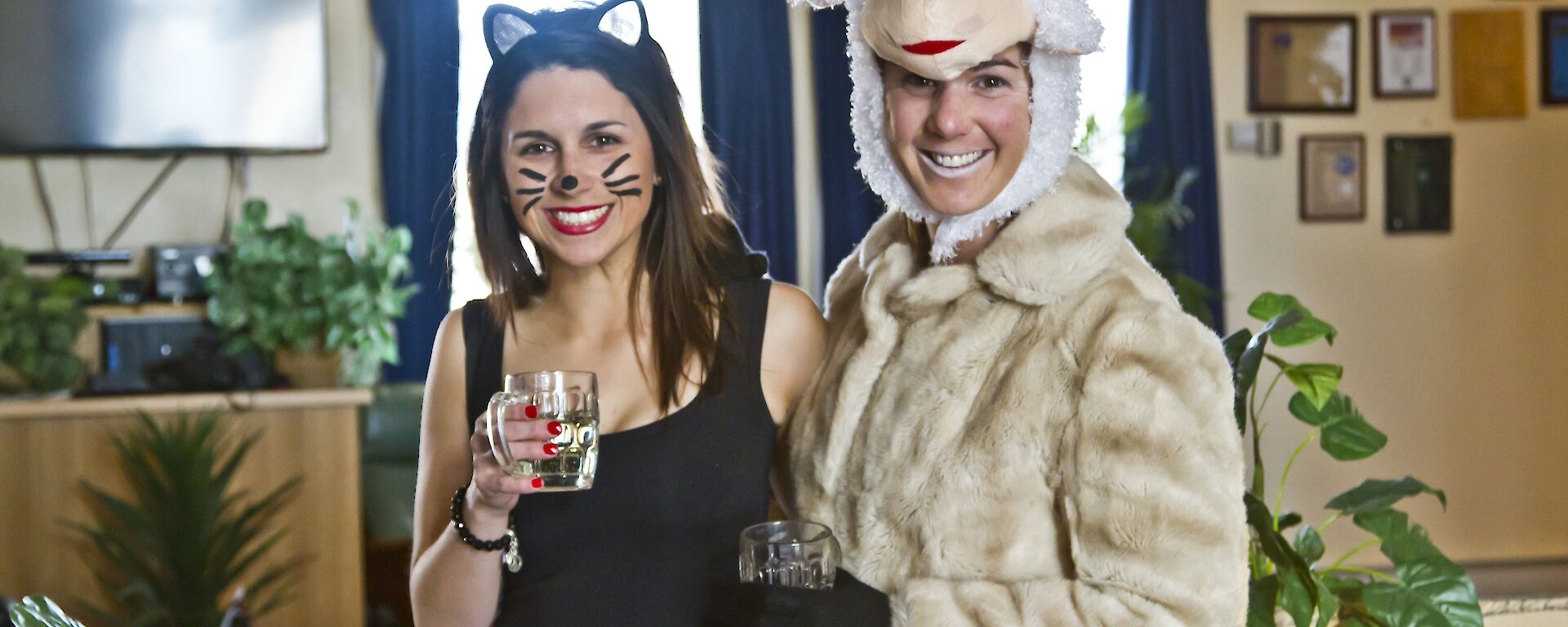 Danielle dressed as a black cat and Belinda dressed as a sheep