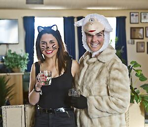 Danielle dressed as a black cat and Belinda dressed as a sheep