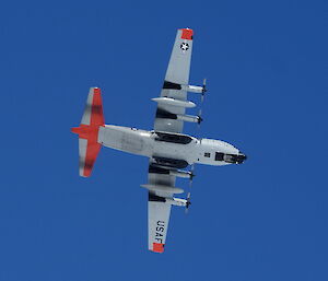 Undercarriage shot of a Hercules in mid air