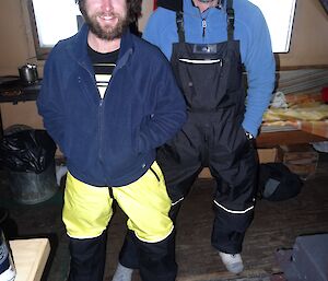 Cary and Dean modeling the Wilkes Hilton slippers