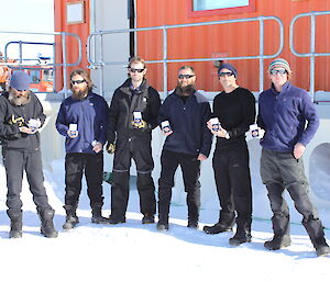 2013 wintering expeditioners with their Antarctic medals after a presentation at Wilkins