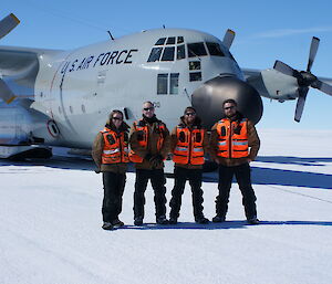Ben, Paul, Nick and Blair at Casey Ski Landing Area following the arrival of the LC-130 Hercules.