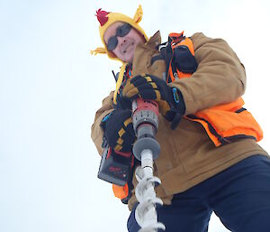 Paul (The Chicken) installing ski landing area markers at the alternate site