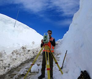 Ryan undertaking a survey along the wharf road