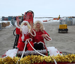 Mr and Mrs Claus in the sleigh
