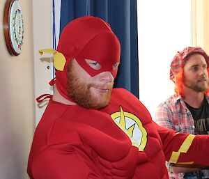 An expeditioner dressed as superhero The Flash