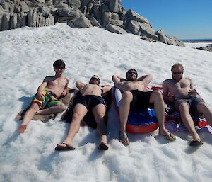 Dan, Matt, Shane and Pete take the opportunity to soak in some sun