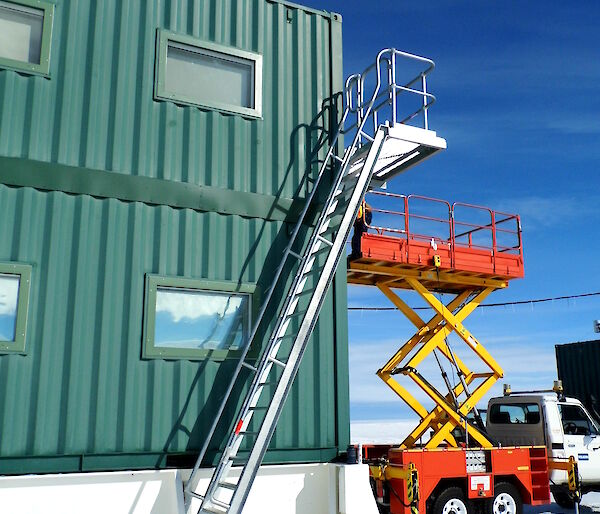 New fire escape on living quarters building