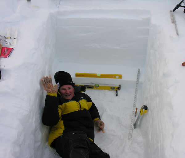 Andrew taking samples from the snow pit