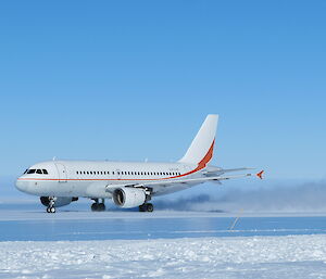 The A319 takes off from Wilkins