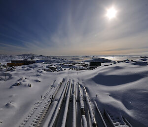 The first fresh snowfall of the 2014 winter at Casey Station.