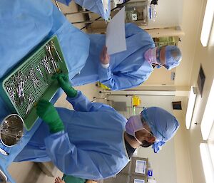 Dan Laban and Nick Johnston practising skills during Lay Surgical Assistant training at Casey